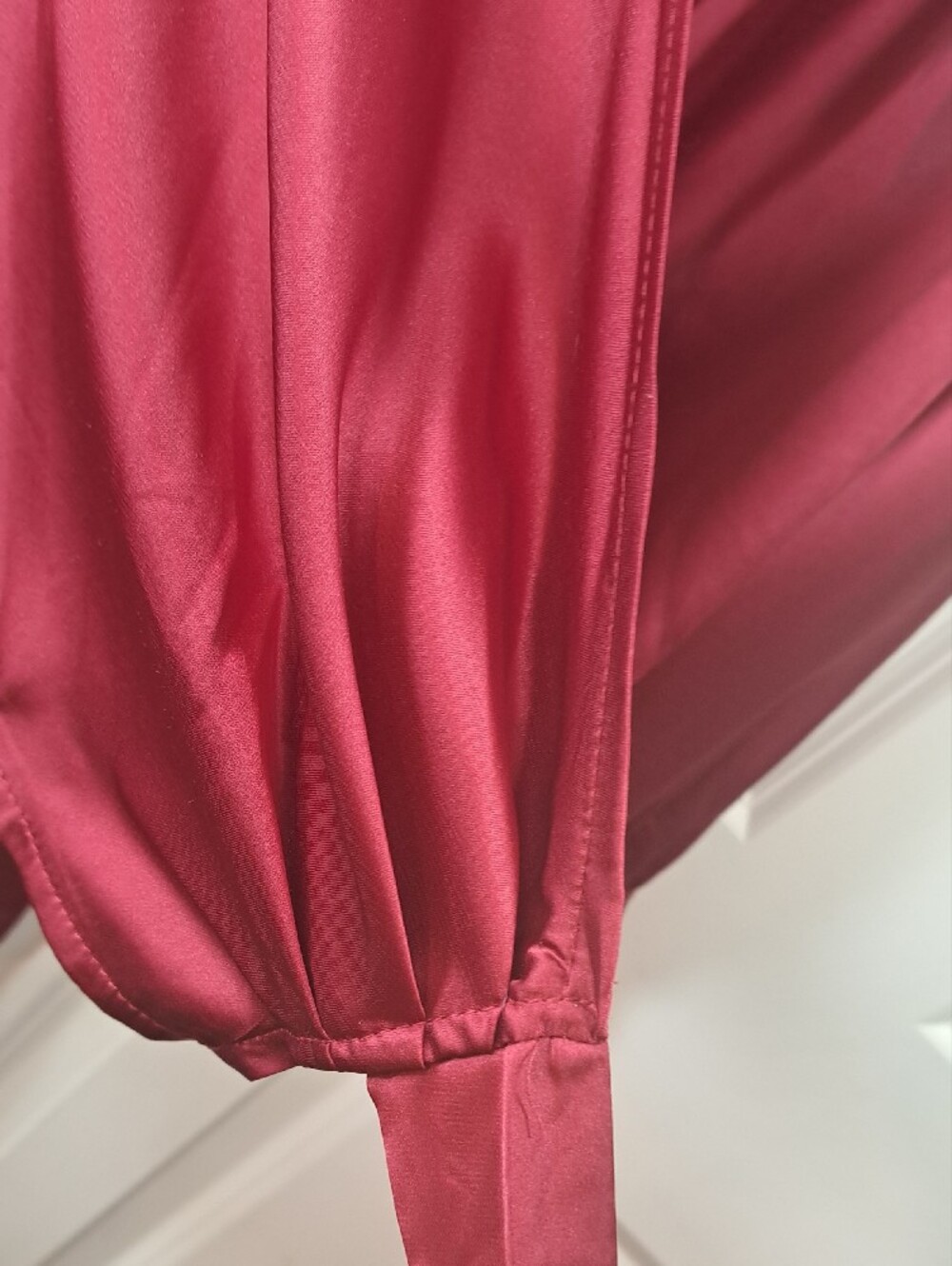Satin Burgundy Open Front Tie-Front Blouse - Picture 2 of 10